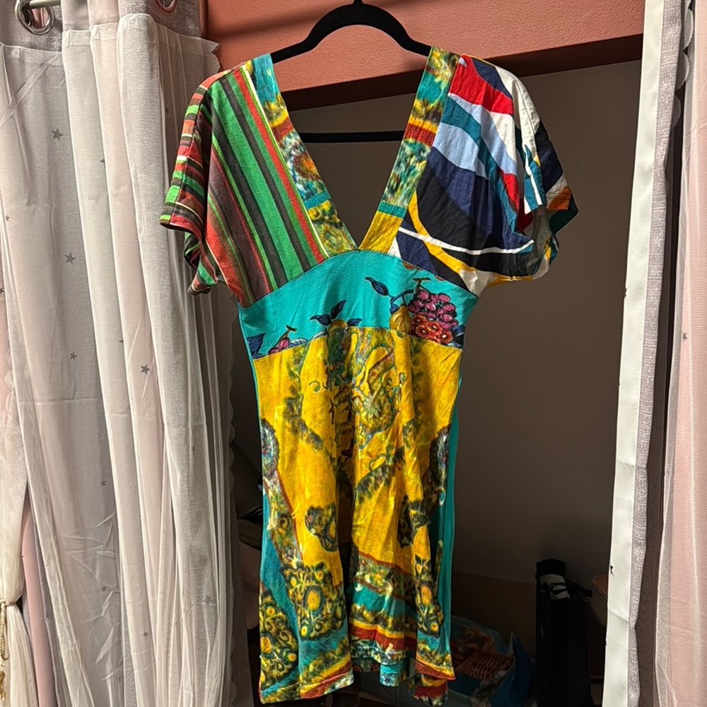 Desigual Colorful V-Neck Patchwork Dress